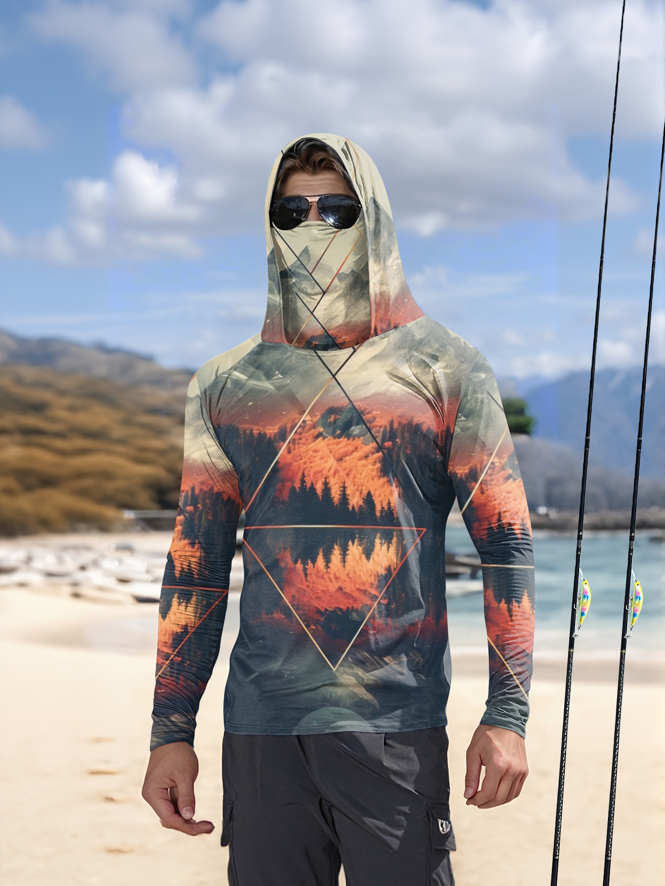 Fishing Mask Sun Protection - Outdoor Men's Fishing Hoodie Built‑in Face