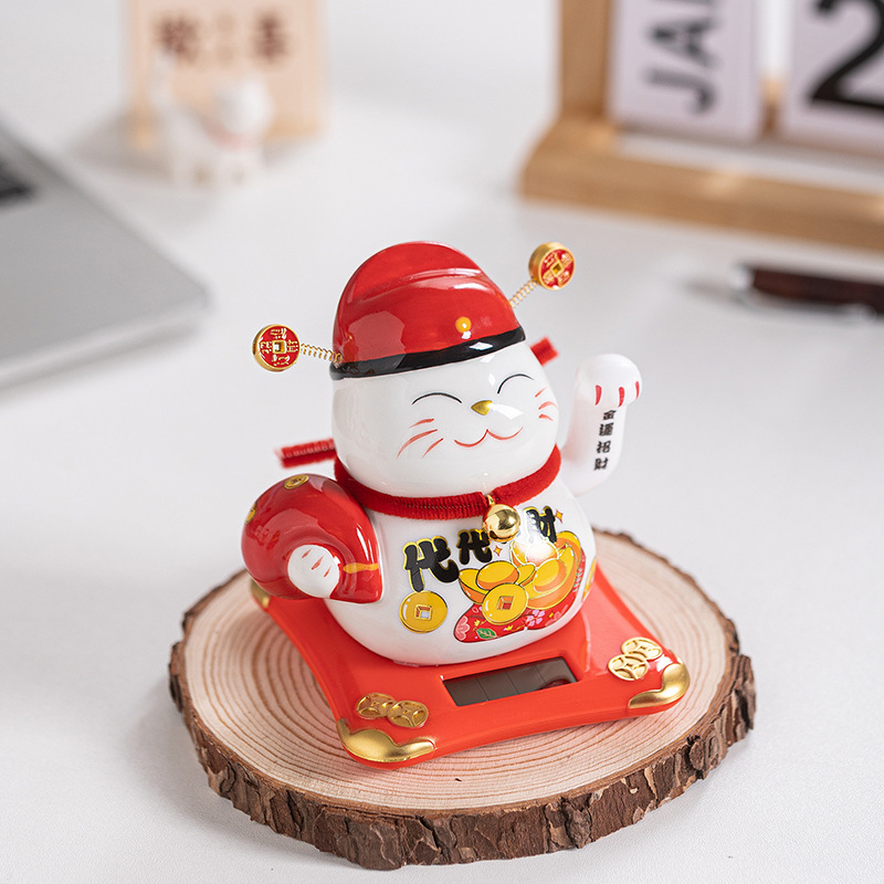 Solar Waving Lucky Cat Ceramic - Fishing Hat recension och pris