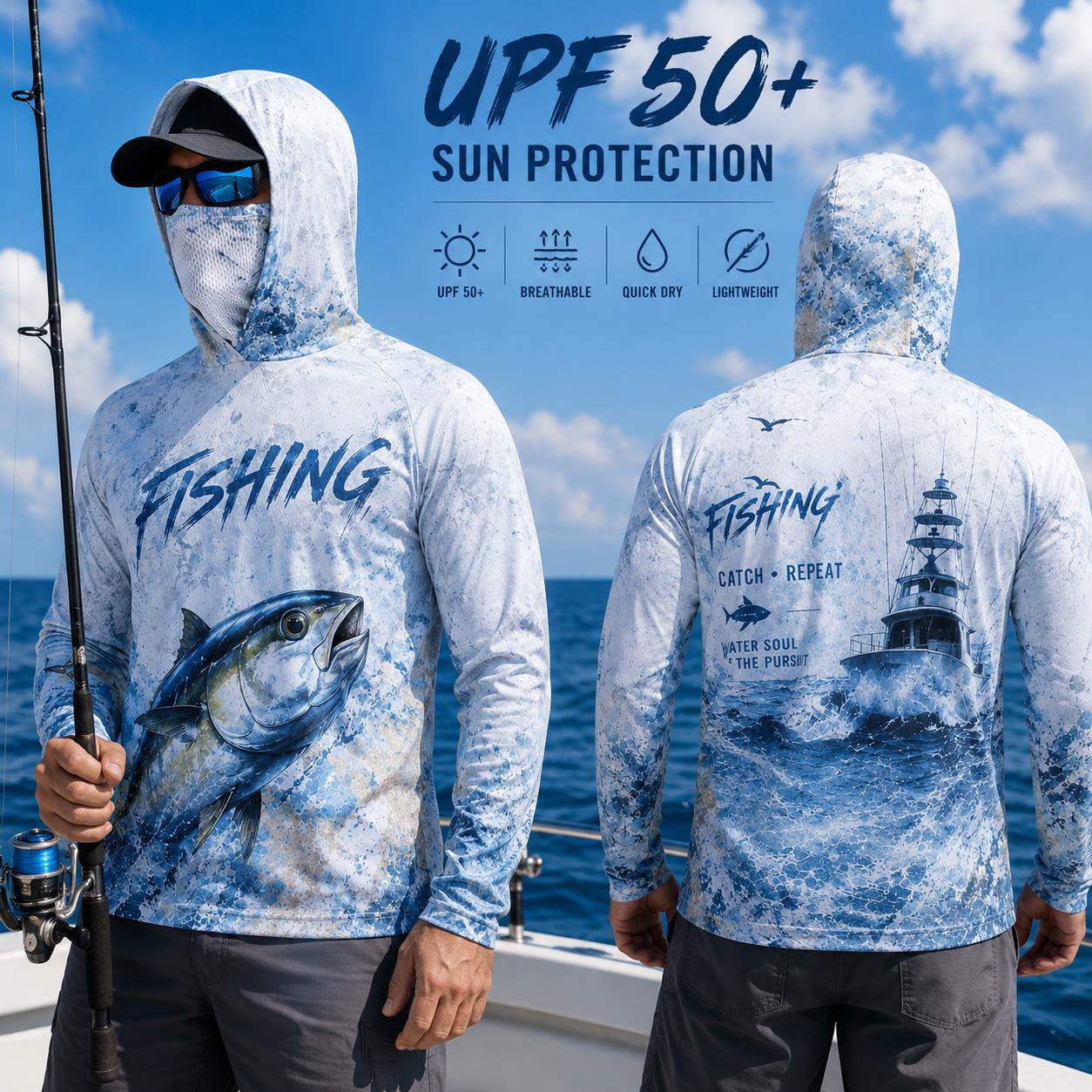 Fishing Hoodie Shirt Men Long  - Fishing Mask Sun Protection recension och pris